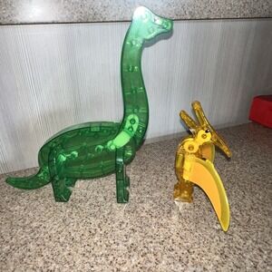 Magna-Tiles 2 Dinosaur Green T-rex Yellow Magnetic Construction Replacement Dino